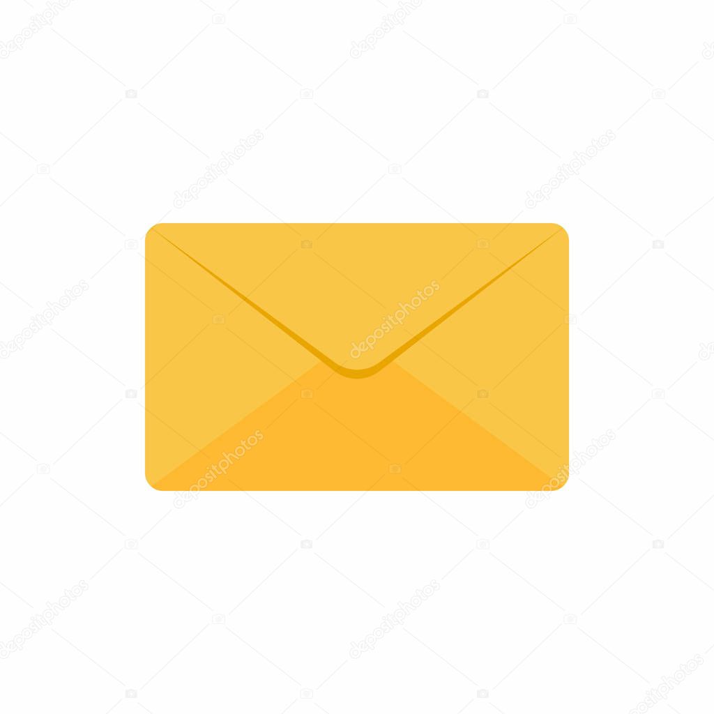 Closed golden yellow envelope icon sign flat design vector illustration isolated on white background