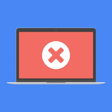 Dizüstü ekran ve üzerinde onay işareti kene Tamam olan düz tasarım açık