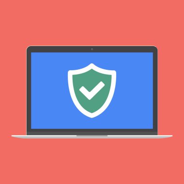 Dizüstü bilgisayar açık düz tasarım Hayır ekranda x onay işareti ile