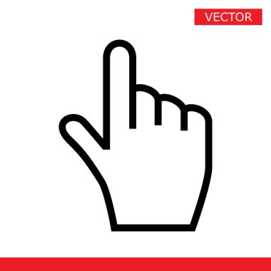 Beyaz el imleç işaretçi simgesi. Düz sürümü vektör çizim