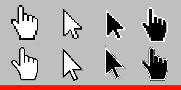 Conjunto Icono Cursor Mano Flecha Blanca Puntero Pixel Versión Moderna — Vector de stock