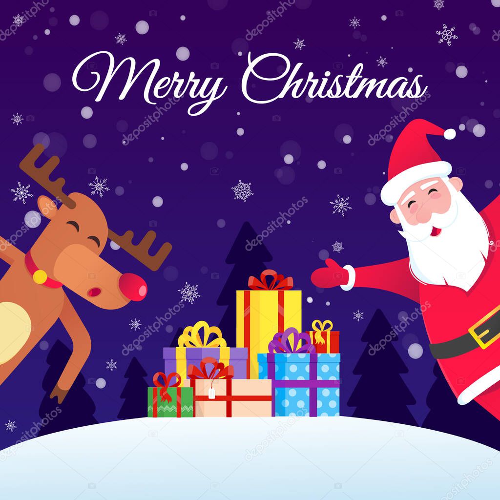 Santa Claus and the red nose christmas reindeer dancing and wishes merry christmas
