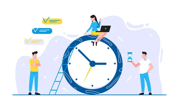 Kleine mensen personages die samenwerken teamwork en time management concept — Stockvector