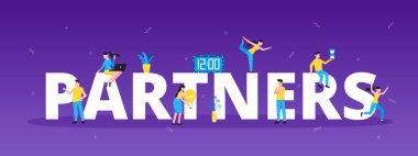 Büyük karakterler ve iş ortakları. Küçük insanlar birlikte çalışıyor..