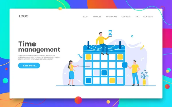 Business time management internet landing page concept with people characters working together — ストックベクタ