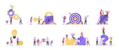 Küçük insanlarla takım çalışması karakterleri iş konsepti unsurları oluşturuldu.