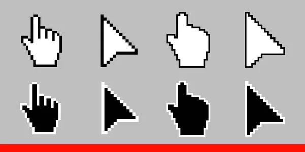 Black and white arrow pixel and pixel mouse hand cursors icon — 스톡 벡터