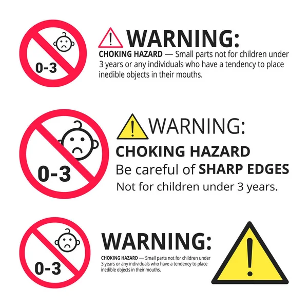 Ne convient pas aux enfants de moins de 3 ans risque d'étouffement panneaux interdits ensemble — Image vectorielle