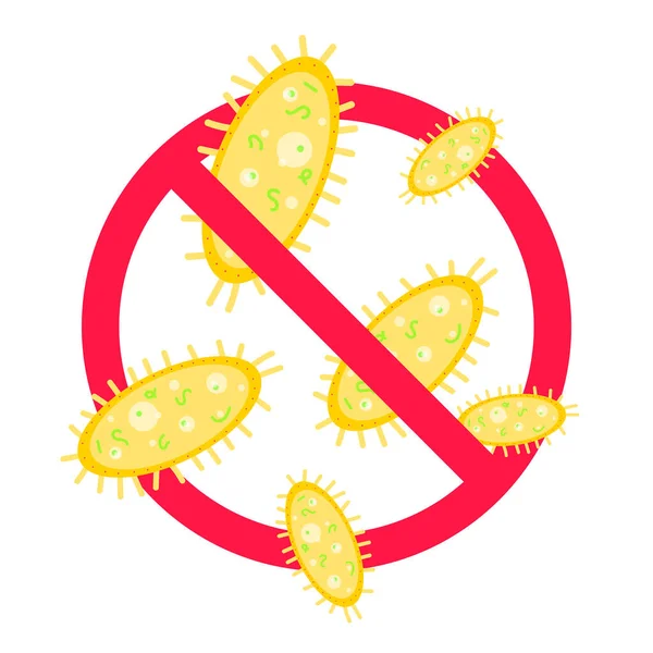 Detener virus y bacterias malas o signos de prohobición de gérmenes . — Vector de stock