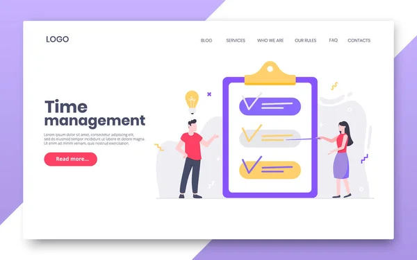 Gestión del tiempo de negocios internet landing page concept — Vector de stock