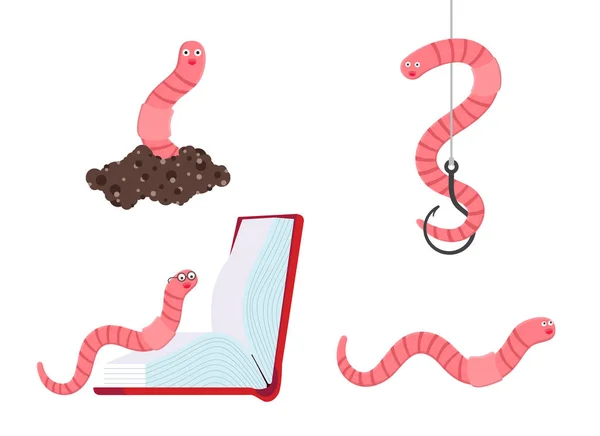 Earthworm desenho animado personagem ícone suspiro set . —  Vetores de Stock