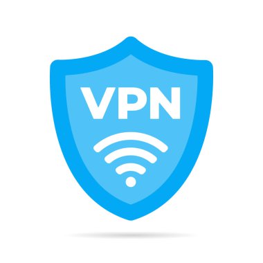 Kablosuz kalkan VPN Wi-Fi simgesi düz tasarım vektör çizimi.