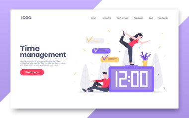 Saat ve karakterlerle birlikte çalışan küçük insanlar..