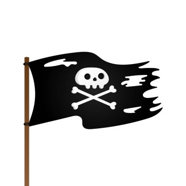 Jolly Rogeras 'ın kafatasına sahip korsan bayrağı ve düz kemik dizaynı