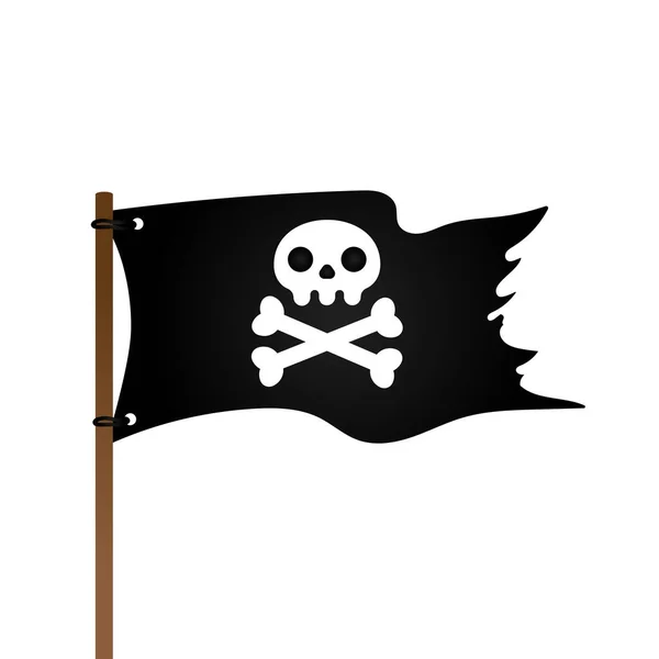 Bandera pirata con calavera Jolly Rogeras y huesos cruzados diseño de estilo plano — Vector de stock