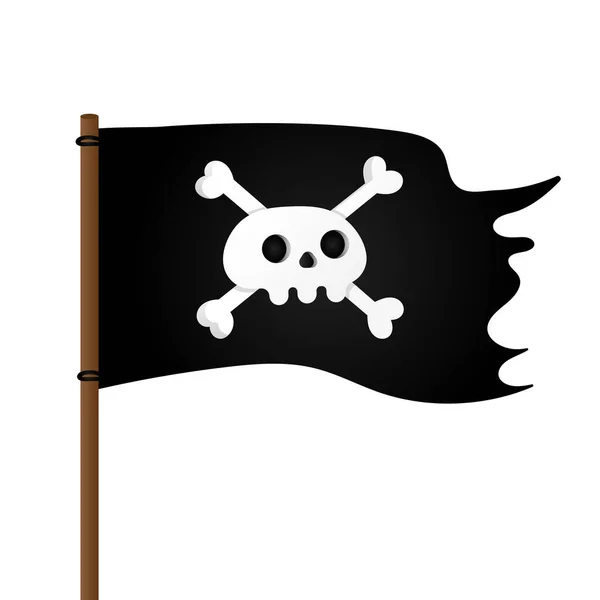 Drapeau pirate avec crâne Jolly Rogeras et os croisés style plat — Image vectorielle