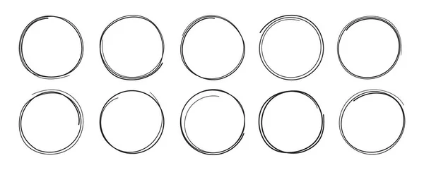 8 cerchi scarabocchi disegnati a mano impostati isolati su sfondo trasparente — Vettoriale Stock