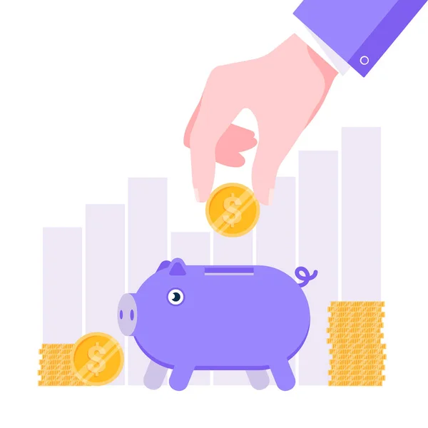 크라 우드 펀딩 (Crowdfunding) 의 구성 개념이다. 동전 화폐를 가진 돼지 은행 — 스톡 벡터