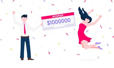 Mutlu piyango kazananları ödüllü maaş çekleriyle.