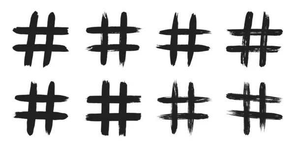 Set pennellate disegnate a mano con hashtag — Vettoriale Stock