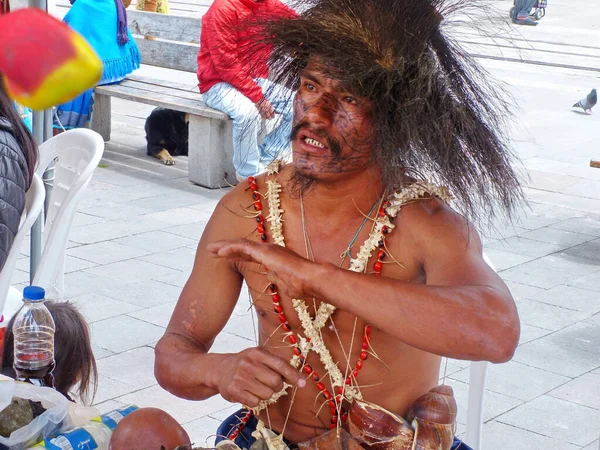Cuenca Ecuador December 2019 Portrait Unidentified Indigenous Healer Shaman Amazonia — Stock Photo, Image