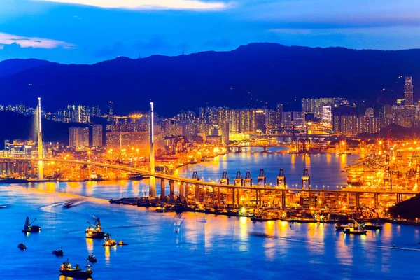 Hong Kong Victoria Harbor noční pohled — Stock fotografie