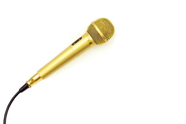 Złoty mikrofon na na białym tle biały. — Zdjęcie stockowe