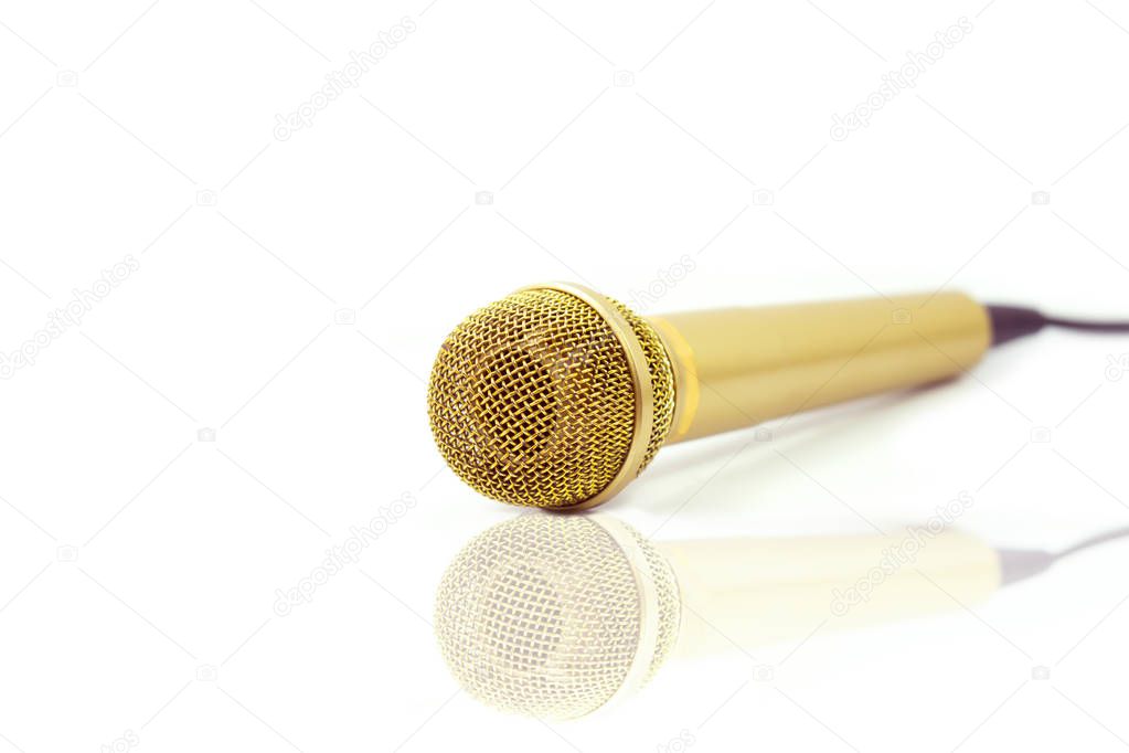 Microphone Gold on isolated white.  