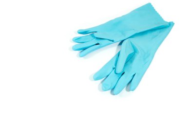 Çift lastik eldiven mavi üzerine beyaz izole.
