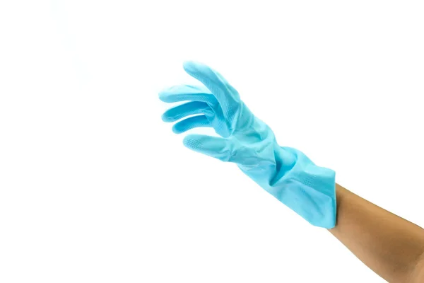 Blue glove on a hand on white background. — Stock Photo, Image