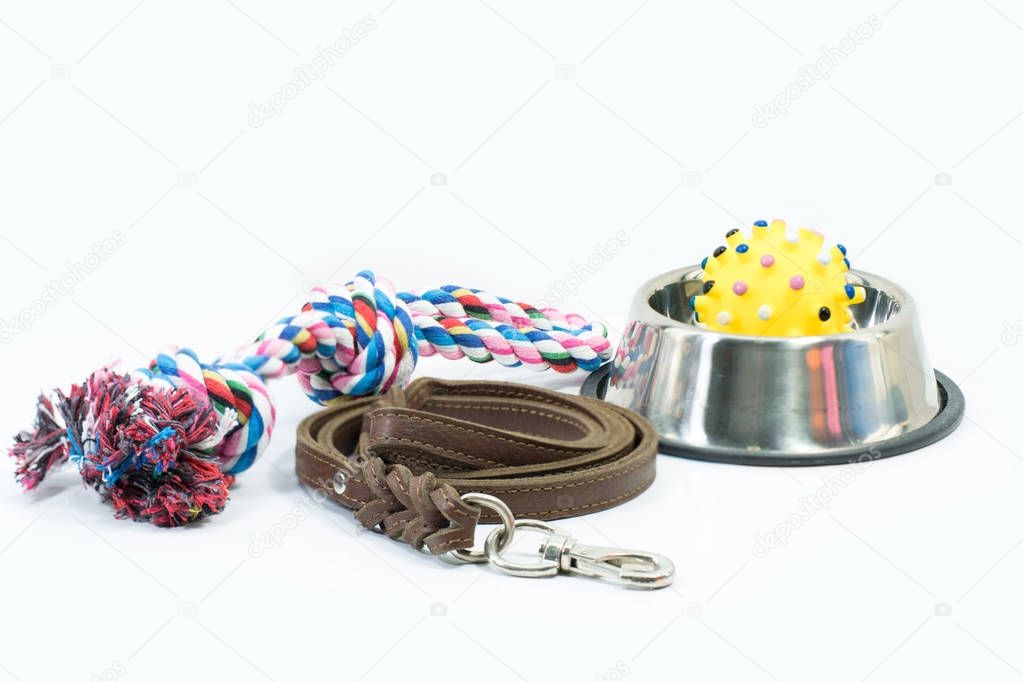 Pet supplies set about stainless bowl, rope, rubber toys 