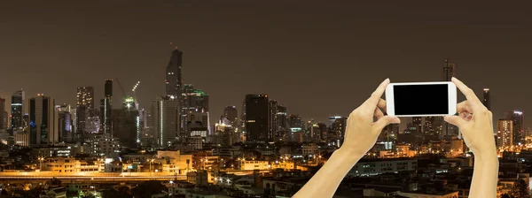 Makiety do reklamy z Bangkok budynku w porze nocnej — Zdjęcie stockowe