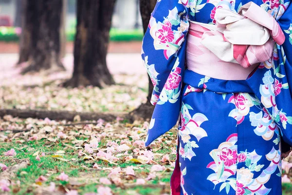 Mladá žena nosí kimono tradiční Japonsko v květ — Stock fotografie