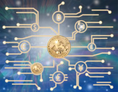 Bitcoin elektronik para pazar kavramı içinde.