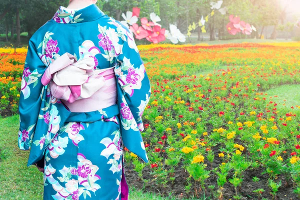 Japonya yürüme geleneksel moda kimono giyen genç kadın — Stok fotoğraf