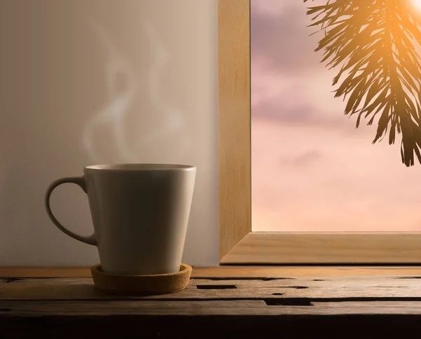 White Mug Cup Early Morning Window Table — Stock Photo, Image