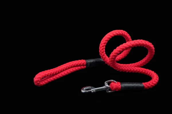 Dog leash on isolated black background.  Pet accessories concept — Stock Photo, Image