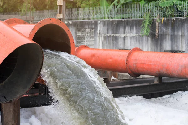 Drainage pipe with water flowing into the river