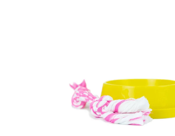 Pet Supplies Set Bowl Rope Dog Cat White Background — Stockfoto