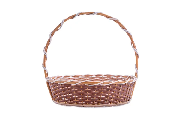 Empty Wicker Basket Clipping Paths Isolated White Background — Stock Photo, Image