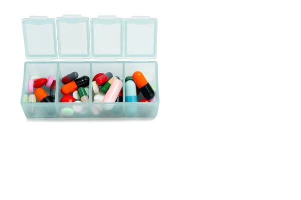 Pills Plastic Box Copy Space Isolated White — Stock Photo, Image