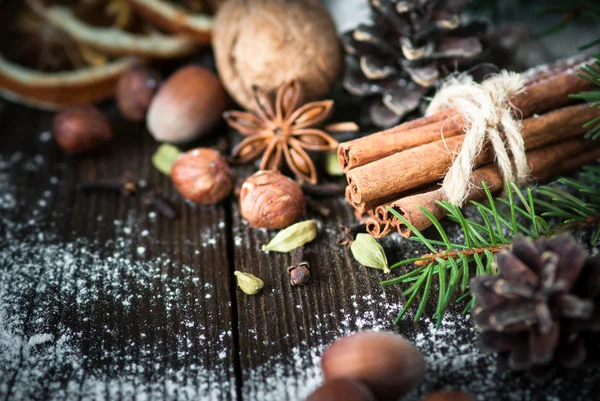 Christmas cookies, spices and nuts — Stock Photo, Image