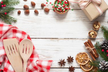 Baharatlı Noel arka plan. Fırın malzemeleri.