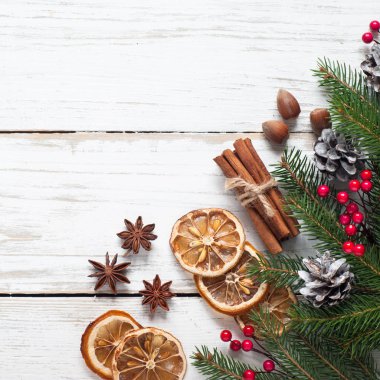 Baharatlı Noel arka plan. Fırın malzemeleri.