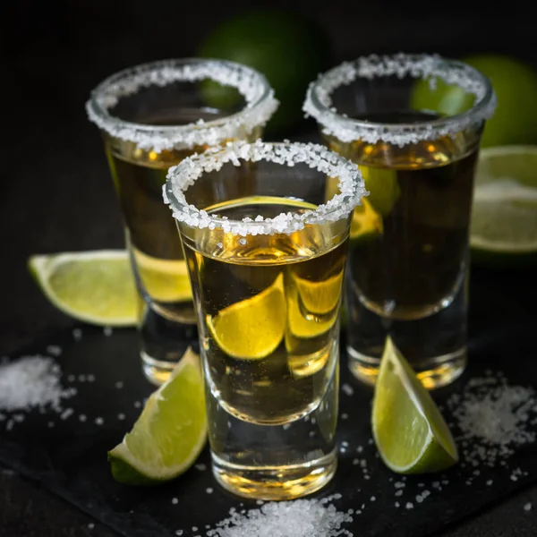 Shot Tequila z wapna i morze soli — Zdjęcie stockowe