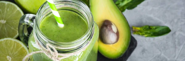 Healthy green smoothie in mason jar