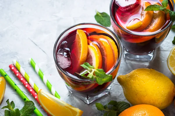 Sangria with fruit mint and ice. — Stock Photo, Image