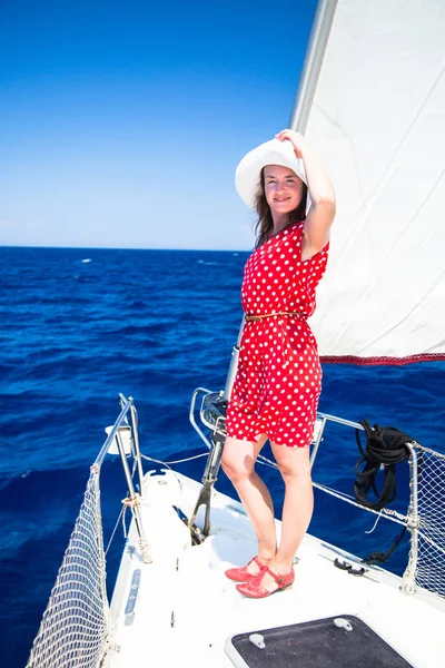 Female on sailboat. — Stock Photo, Image