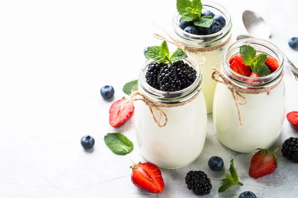 Свежий домашний йогурт с ягодами — стоковое фото