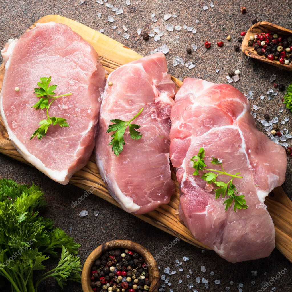 Fresh meat. Raw pork steak. — Stock Photo © Nadianb #163858672